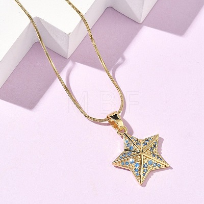 304 Stainless Steel Micro Pave Sky Blue Cubic Zirconia Pendant Necklaces for Women LS-NJEW-Z103-01G-02-1