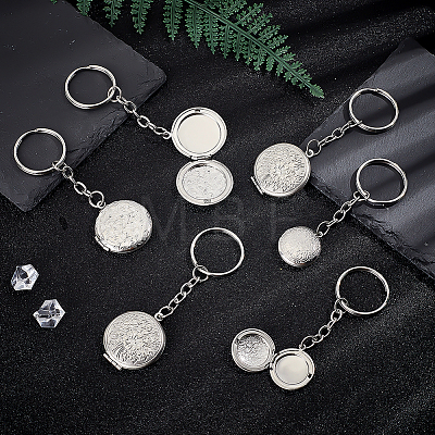 6Pcs 3 Styles Stainless Steel Pattern Locket Pendant Keychains KEYC-ME0001-17B-1