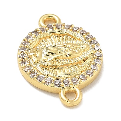 Rack Plating Brass Micro Pave Clear Cubic Zirconia Religion Virgin Mary Connector Charms KK-L224-094G-05-1