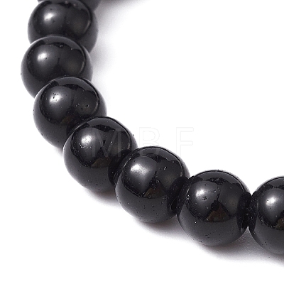 Synthetic Black Stone Round Beaded Stretch Bracelet BJEW-JB09745-02-1