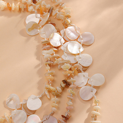 Ocean Natural Shell Chip Beaded Multi Layered Necklaces with Alloy End Chains for Women WGD1A0B-01-1