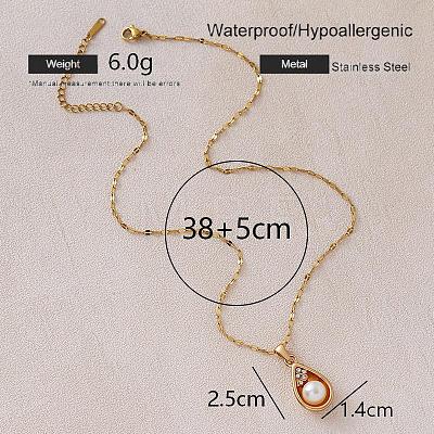 Vintage 304 Stainless Steel & Imitation Pearl Teardrop Pendant Necklaces for Women BR9499-1