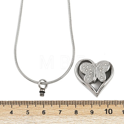 304 Stainless Steel Micro Pave Clear Cubic Zirconia Butterfly Heart Pendant Pet Urn Ashes Necklaces LS-NJEW-S455-10P-1