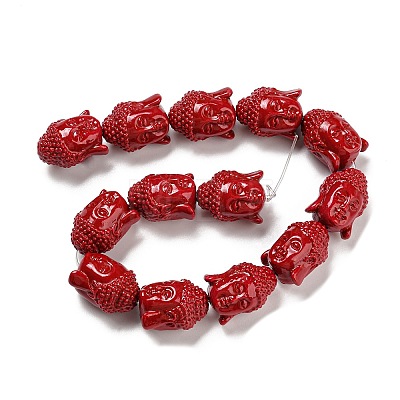 Dyed Synthetical Coral Buddha Head Beads Strands CORA-L008-01-1