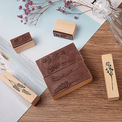 Gorgecraft Plants and Flowers Style Wooden Rubber Stamps DIY-GF0001-30-1