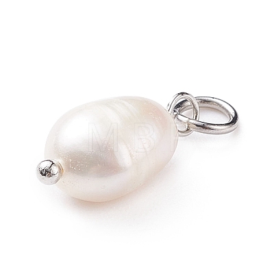 Grade B Natural Cultured Freshwater Pearl Charms X-PALLOY-JF01497-02-1