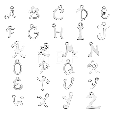 26Pcs 26 Letters 304 Stainless Steel Pendants STAS-SZ0001-65-1