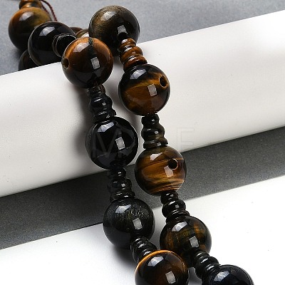 Natural Yellow Tiger Eye & Dyed Blue Tiger Eye 3-Hole Guru Beads Strands G-H064-E05-03A-1