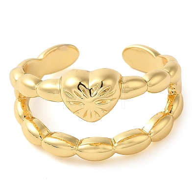 Heart Brass Open Cuff Ring for Women RJEW-Z070-05G-03-1