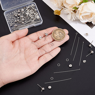 304 Stainless Steel Ball Post Stud Earring Findings & Flat Head Pins & Ball Head Pins & Eye Pin & Jump Rings STAS-BBC0010-38P-1