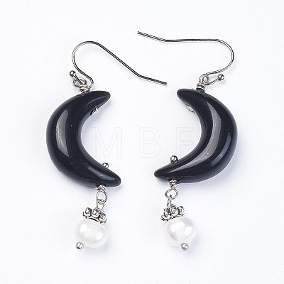 Natural Obsidian Dangle Earring EJEW-G254-B05-1