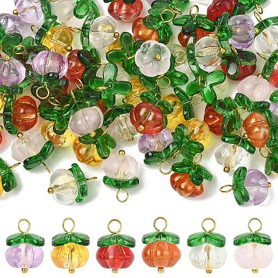 10Pcs Pumpkin Glass Pendants PALLOY-YW00139-01-1