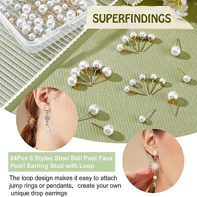 84Pcs 6 Styles Acrylic Imitation Pearl Beads Ball Stud Earring Findings STAS-FH0001-55-1