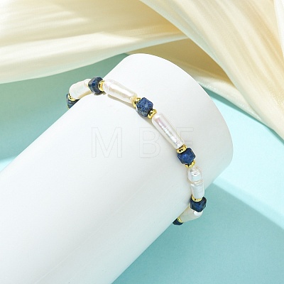 Natural Lapis Lazuli & Cultured Freshwater Pearl Beaded Bracelets BJEW-JB14045-04-1