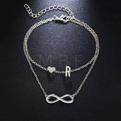 Alloy Infinity Heart Initial Charm Double Layer Anklets for Women FS-WG74AE6-18-1