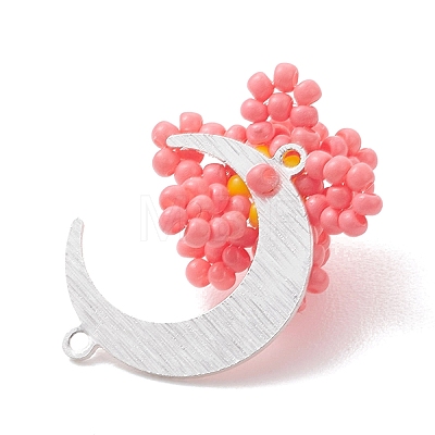 Glass Seed Beaded Moon & Flower Pendants PALLOY-MZ01185-03-1