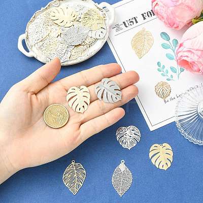20Pcs 5 Styles Rack Plating Brass Filigree Pendants KKC-FS0001-05KCG-1