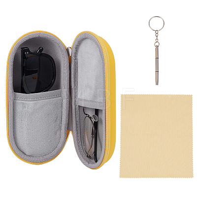 1Pc Oval PU Leather & Velvet Glasses Case AJEW-CN0007-23-1