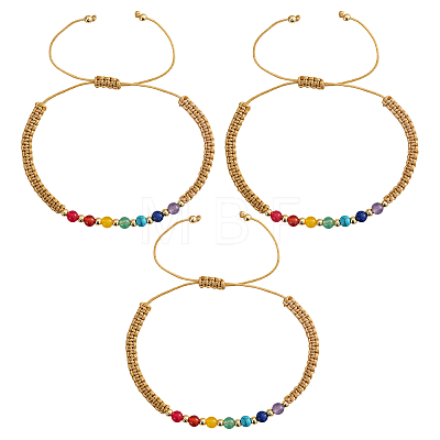 3Pcs Adjustable Chakra Natural & Synthetic Mixed Stone Round Bead Braided Bracelet Sets ZZ4943-3-1