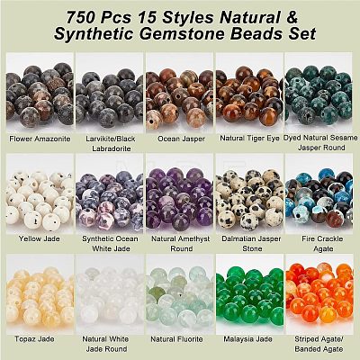  750Pcs 15 Styles Natural & Synthetic Gemstone Beads Set G-NB0003-86-1