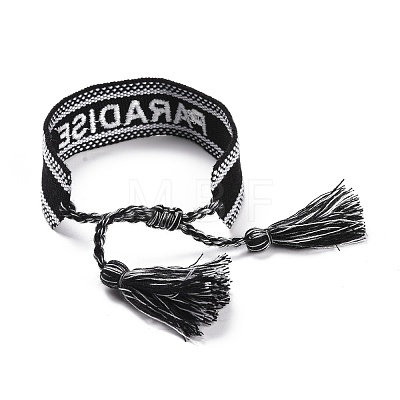 Word Paradise Polycotton(Polyester Cotton) Braided Bracelet with Tassel Charm BJEW-F429-09-1