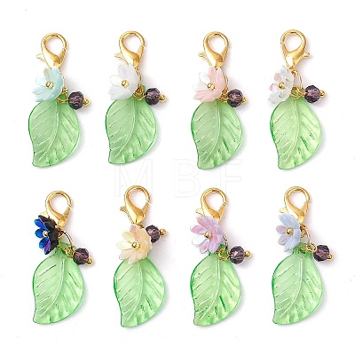 Leaf Acrylic & Flower Resin Pendant Decorations HJEW-JM02784-1