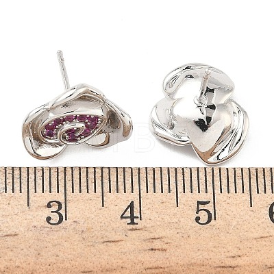 Rose Flower Brass Micro Pave Cubic Zirconia Stud Earrings EJEW-G452-08P-01-1