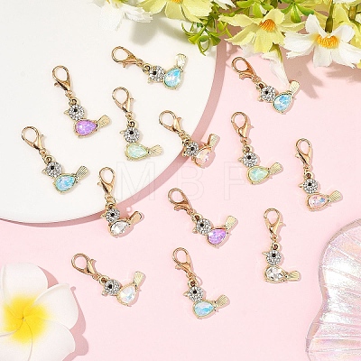 20Pcs Alloy K5 Glass Bird Pendant Decorations HJEW-YW00257-1