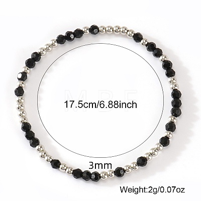 Glass & 304 Stainless Steel Beaded Stretch Bracelets for Women AN7513-2-1