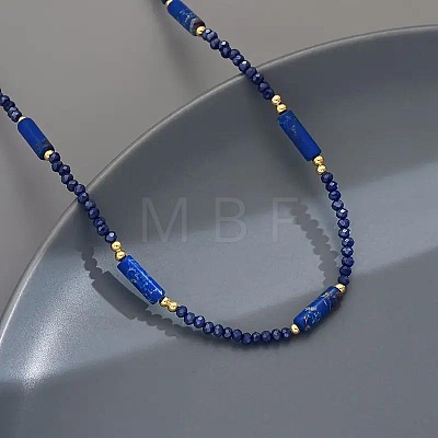 Dyed Natural Imperial Jasper Column and Glass Beaded Necklaces for Women CN0218-1