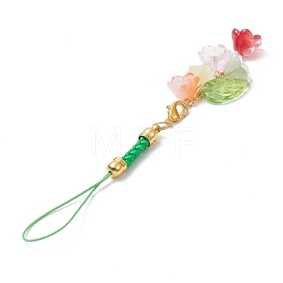 Flower/Leaf Glass Beads Mobile Straps HJEW-JM01016-1