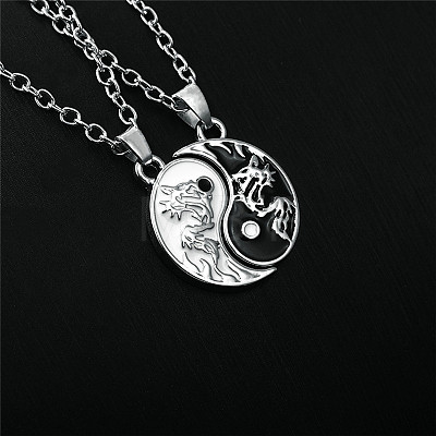Alloy Enamel Black and White Yin-yang Gragon Split Pendant Necklaces for Friends Couple WG224AC-01-1