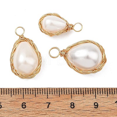 3Pcs 3 Sizes Polished Shell Pearl Copper Wire Wrapped Pendants PALLOY-JF05893-1