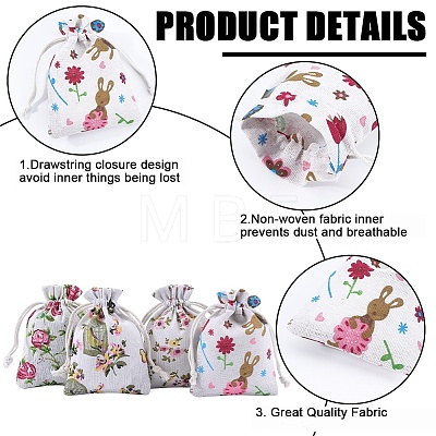 Beebeecraft 4 Styles Flower Print Burlap Packing Pouches ABAG-BBC0001-03B-1