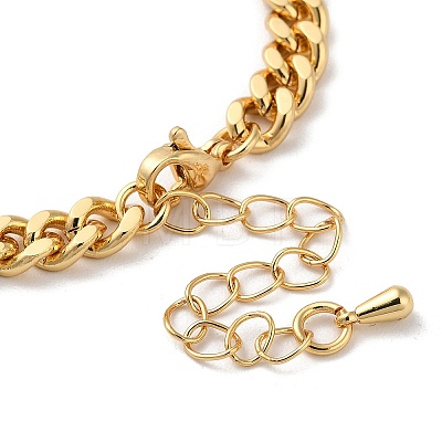Brass Micro Pave Clear Cubic Zirconia Curved Rectangle with Hollow Heart Cuban Link Chains Bracelets for Women BJEW-M322-03G-A-1