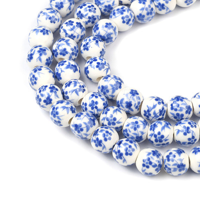 Handmade Flower Printed Porcelain Ceramic Beads Strands PORC-M006-8mm-10-1