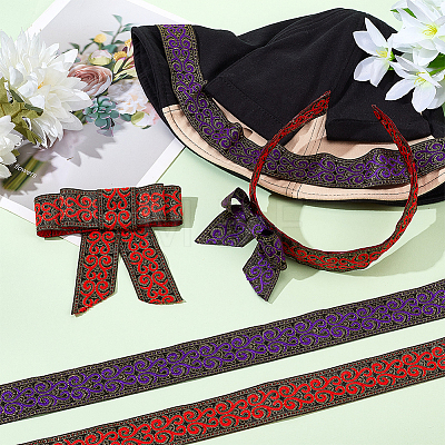   2Pcs 2 Colors Ethnic Style Embroidery Polyester Ribbons OCOR-PH0003-91-1
