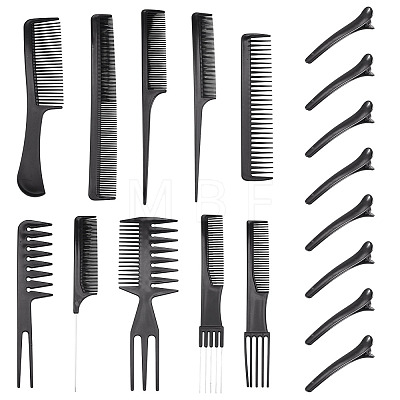 Plastic 10Pcs Hair Comb & 10Pcs Alligator Clip Set for Hairdressing DIY-TA0015-58-1