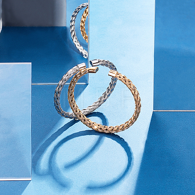 2Pcs 2 Colors 304 Stainless Steel Braided Cuff Bangles BJEW-UN0001-25-1