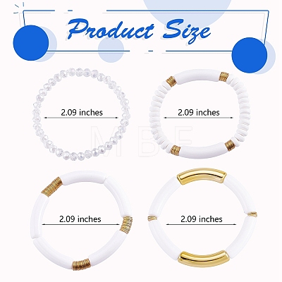 4Pcs 4 Style Acrylic Chunky Curved Tube Stretch Bracelet Sets BJEW-SW00074-06-1