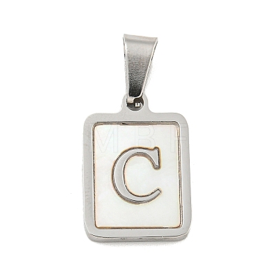 Vacuum Plating 304 Stainless Steel Pave Natural White Shell Pendants STAS-S130-03P-C-1