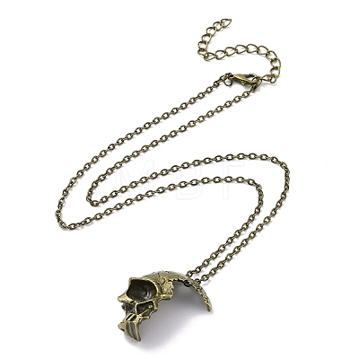 Retro Alloy Broken Half Skull Pendant Necklace for Men Women NJEW-B085-04B-1