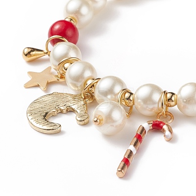 Natural Mashan Jade & Glass Pearl Beaded Stretch Bracelet BJEW-TA00143-1