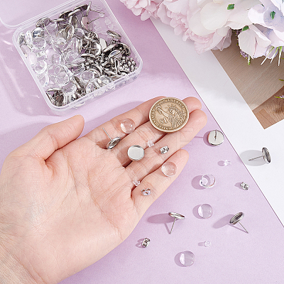 50Pcs 304 Stainless Steel Flat Round Stud Earring Settings STAS-BBC0010-39B-1