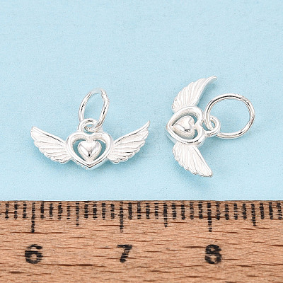 925 Sterling Silver Heart with Angel Wings Charms STER-T009-13S-1