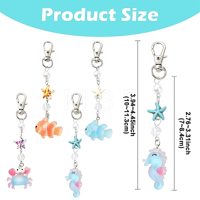 ABS Plastic Imitation Pearl & Synthetic Turquoise & Resin Pendant Decorations HJEW-YW00313-01-1