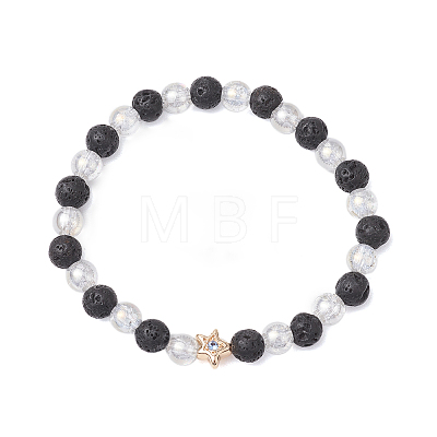 6mm Round Electroplated Synthetic Crackle Quartz & Natural Lava Rock Beaded Stretch Bracelets BJEW-JB10492-1