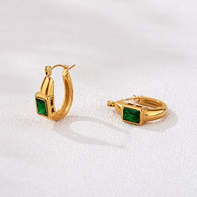 Green Cubic Zirconia Rectangle Hoop Earrings JE936A-1