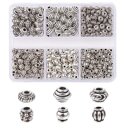 370Pcs 6 Styles Tibetan Style Alloy Spacer Beads TIBEB-YW0001-13-1