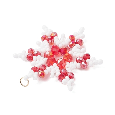 Glass Seed Beaded Snowflake Pendants PALLOY-MZ00890-03-1